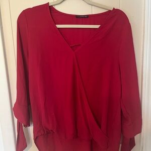 West Kei Red Wrap Asymmetrical 3/4 Sleeve Blouse